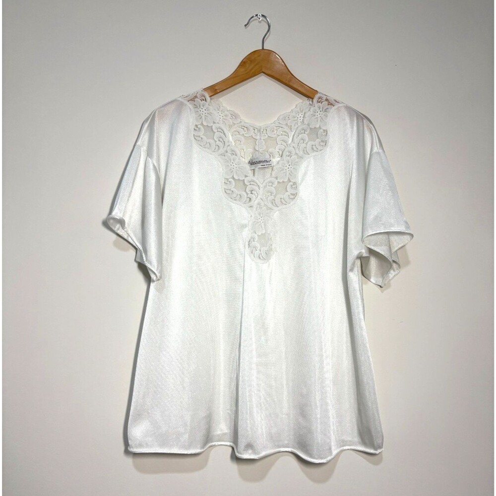 Vassarette Slip Top Vintage Satin Blouse Sheer Silky Floral Lace Made in USA M